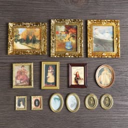 1:12 Scale Vintage Gloden Frames Miniature Oil Painting Dollhouse Ornament Mini Picture Retro Mirror Kids Toys Doll Accessories