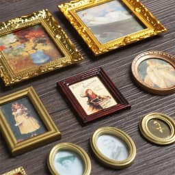 1:12 Scale Vintage Gloden Frames Miniature Oil Painting Dollhouse Ornament Mini Picture Retro Mirror Kids Toys Doll Accessories