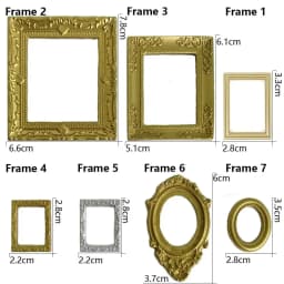 DIY Dollhouse Ornament Vintage Furniture European Style 1:12 Scale Doll House Accessories Mini Gloden Frames Miniature Mirror