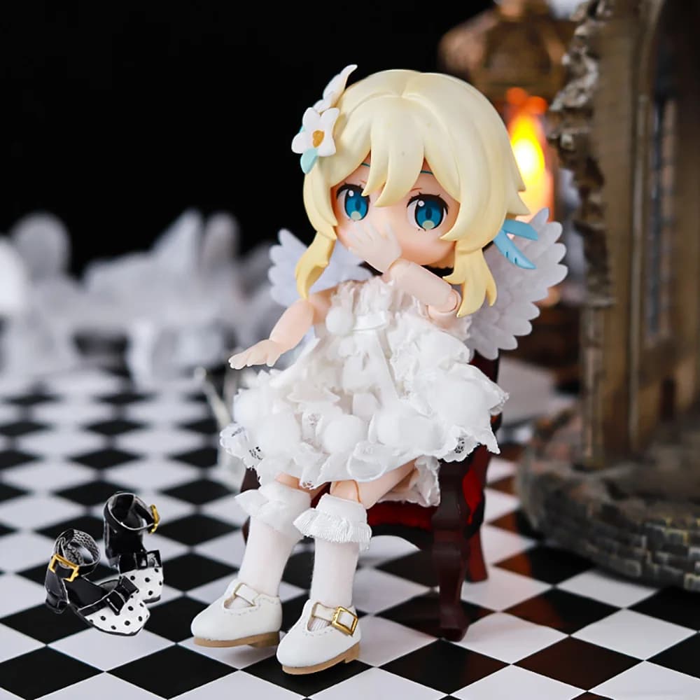 1 Pair of OB11 Doll Baby Shoes Spotted Bow High Heels 1/12 Bjd Doll Shoes Decoration Detachable Doll PVC Material