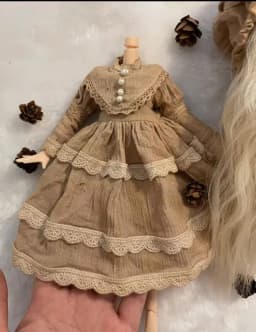 2025 2pcs vintage Rotre tea dyed Blythe Headwear/Main skirt 1/6 30cm(Fit for azone,Pullip,Ob22/24/26, Licca)
