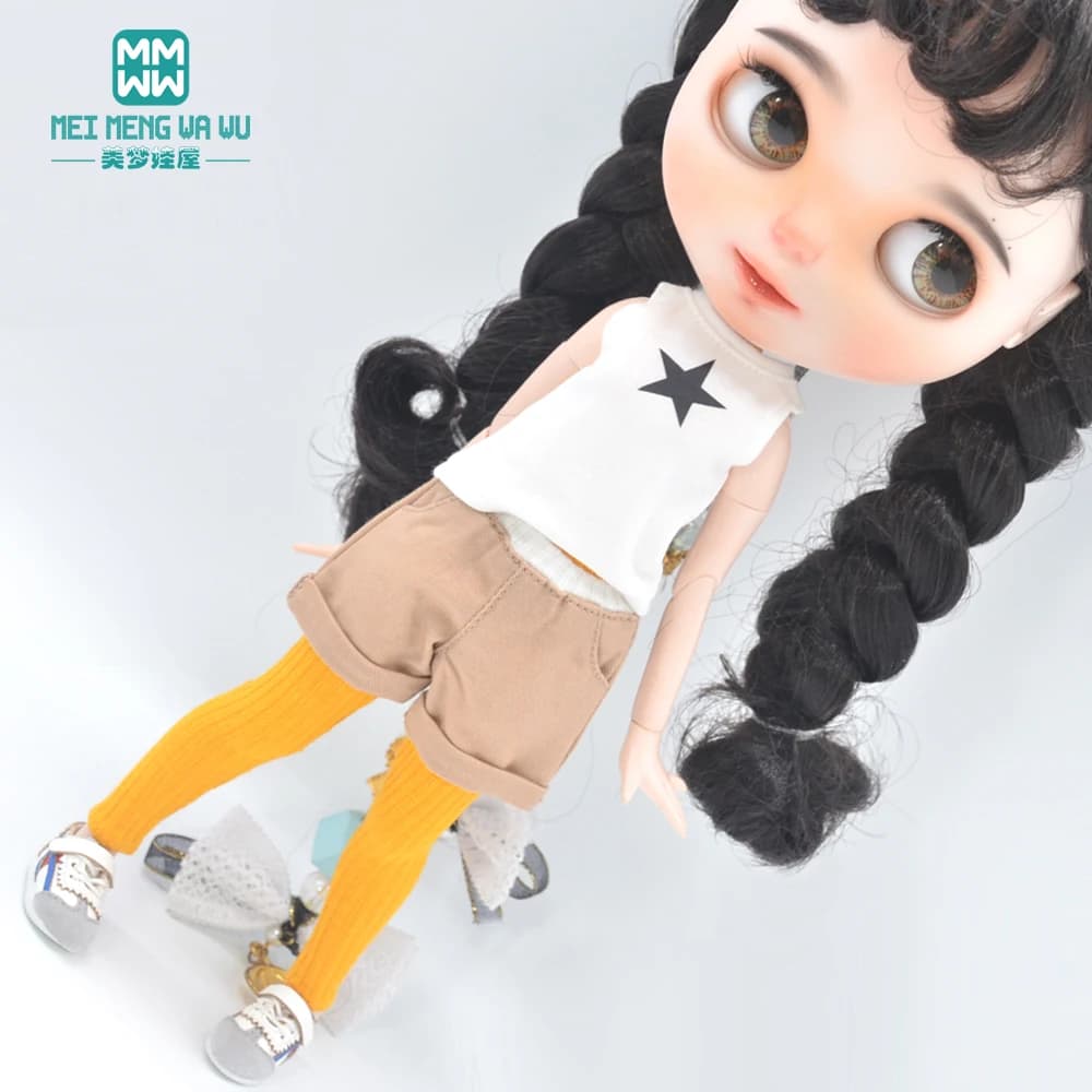 Fits Blyth Clothes Azone OB23 OB24 Toys Doll Accessories Fashion Five-Star Vest, Khaki Shorts Sports Shoes