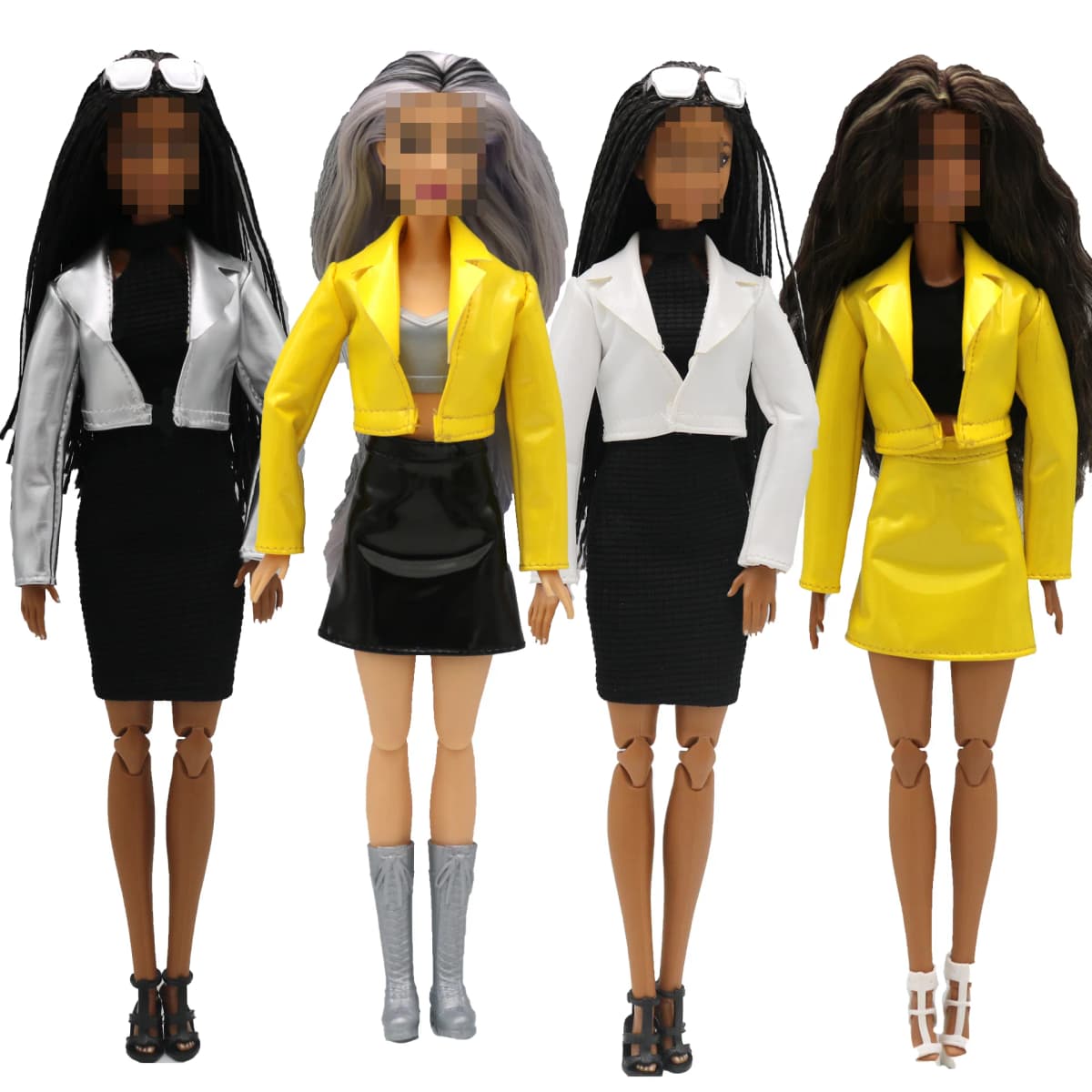 New 30cm 1/6 PU Leather Dress Jacket Set Daily Wear Accessories Clothes for Barbies Doll
