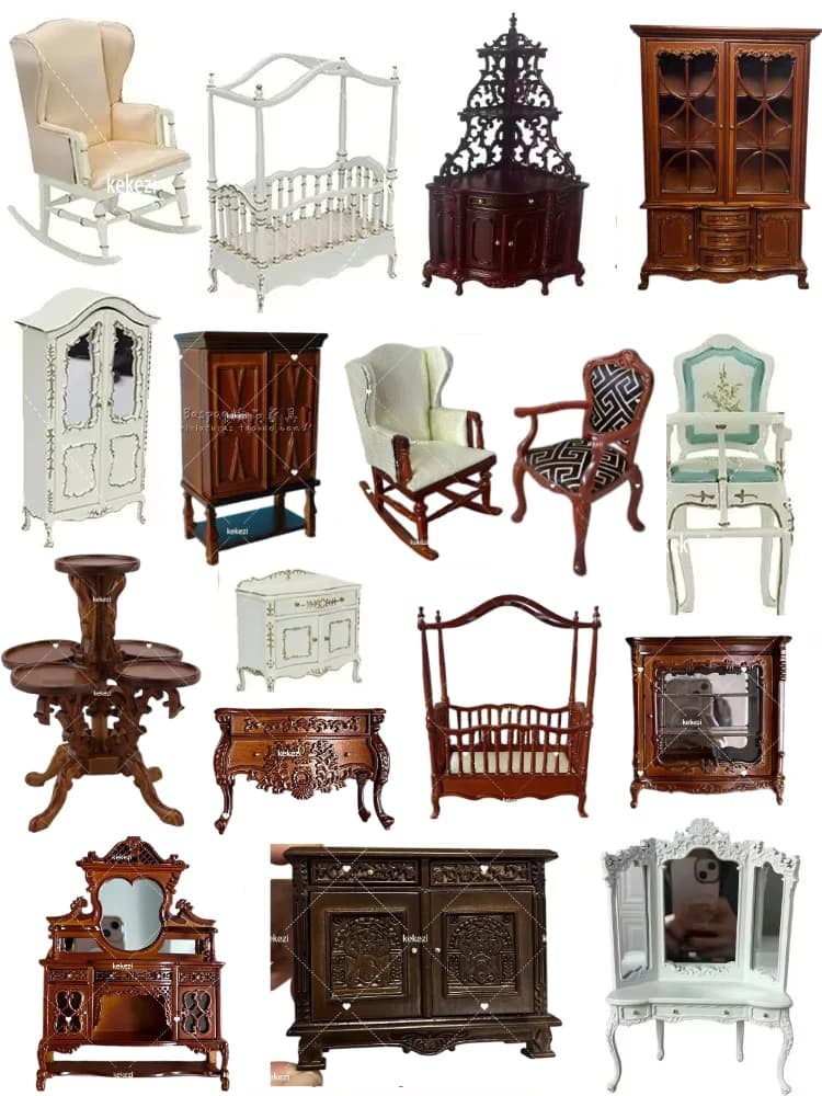 Miniature Dollhouse Furniture Wooden 1：12 Classical Mini Furniture Model Palace Retro Luxury Doll Wardrobe Doll Accessories