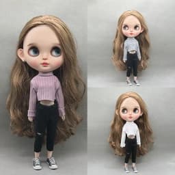 DLBell Handmade Blythe Doll Clothes Fashion Sweater Knitted Short Top and Jeans Pants for Blyth OB24 Dolls Accessories