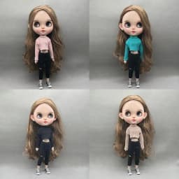 DLBell Handmade Blythe Doll Clothes Fashion Sweater Knitted Short Top and Jeans Pants for Blyth OB24 Dolls Accessories