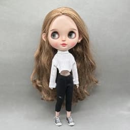 DLBell Handmade Blythe Doll Clothes Fashion Sweater Knitted Short Top and Jeans Pants for Blyth OB24 Dolls Accessories