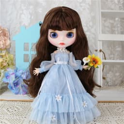 DBS dress for Blyth Doll ICY Licca Outfit Blue Dress Flower Suit Wedding Dress Lace Anime Doll Clothes