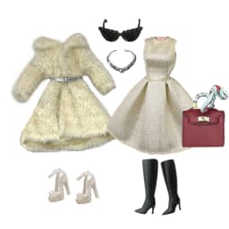 Pink Winter Fur Coat Jacket with Flower pants Set for 27-30cm Doll Clothes Outfits Overcoat for 1/6 BJD Dolls Accessories Toys