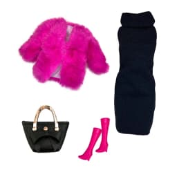 Pink Winter Fur Coat Jacket with Flower pants Set for 27-30cm Doll Clothes Outfits Overcoat for 1/6 BJD Dolls Accessories Toys