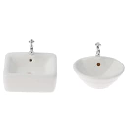 Dollhouse Bathroom Sink 1:12 Miniature Ceramic Wash Basin Bathroom Sink Model Simulation Accessory for Dollhouse White