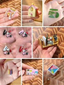 DollHouse Wooden Oil Paint Box Color Pencil Crayon Model Set Utility Knife Glue Stapler Origami Math School Accessories Bjd Doll
