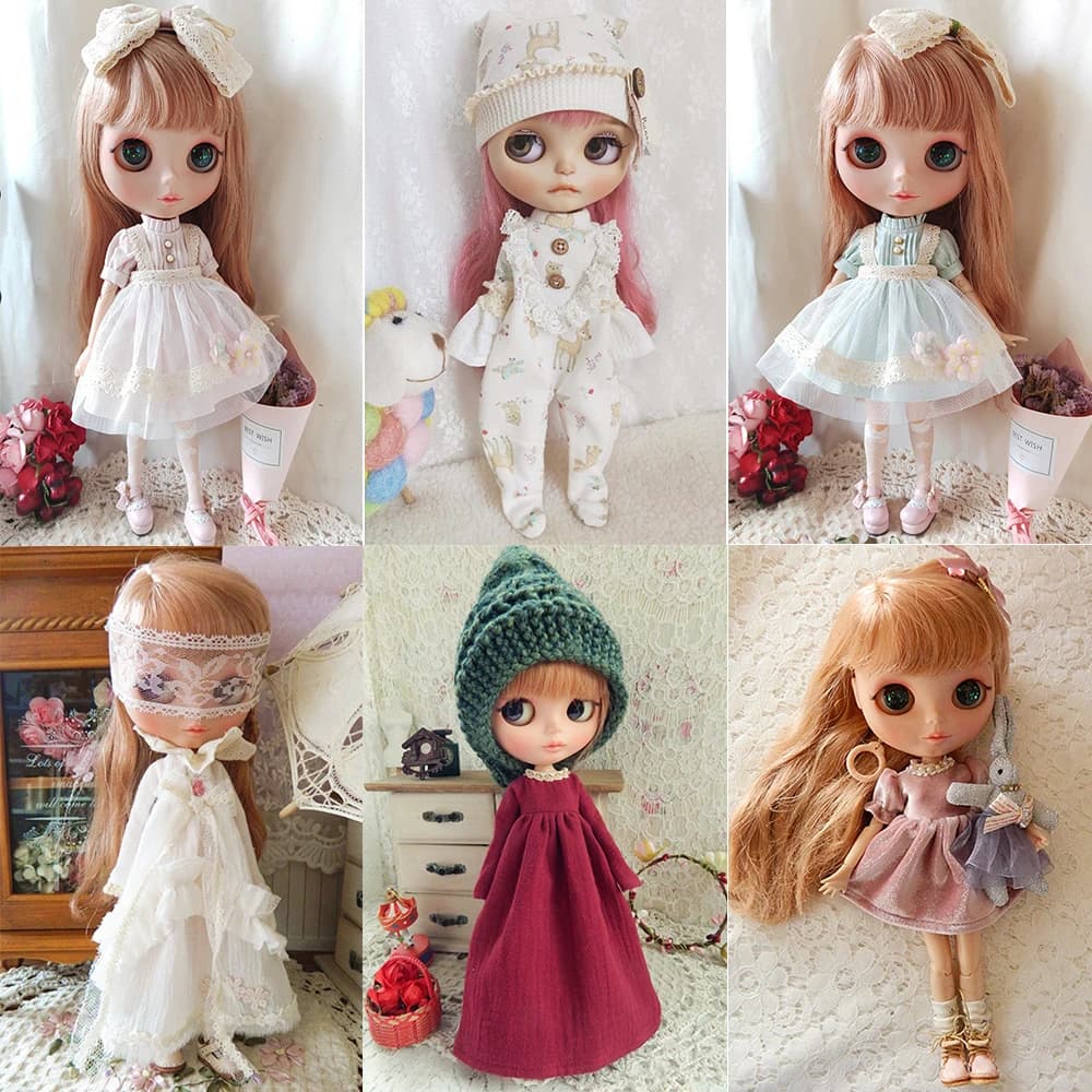 New Blyth long T-shirt+Lace Skirt Barbies DressDoll Blyth Doll Clothes Princess Dress For Ymy Licca Azones Ob24 Ob27 Fr Doll
