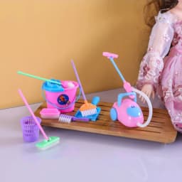 9Pcs Dollhouse Mini Mop Broom Toys Cleaning Tools Kit Model For Doll House Decoration Accessories Kids Pretend Play Toys