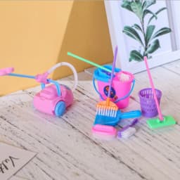 9Pcs Dollhouse Mini Mop Broom Toys Cleaning Tools Kit Model For Doll House Decoration Accessories Kids Pretend Play Toys