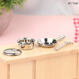 4Pcs or 6 Pcs 1:12 Dollhouse Miniature Metal Mini Pot Set Doll House Kitchen Furnitures Cookware Pans Food Toys Set DIY Scene