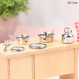 4Pcs or 6 Pcs 1:12 Dollhouse Miniature Metal Mini Pot Set Doll House Kitchen Furnitures Cookware Pans Food Toys Set DIY Scene