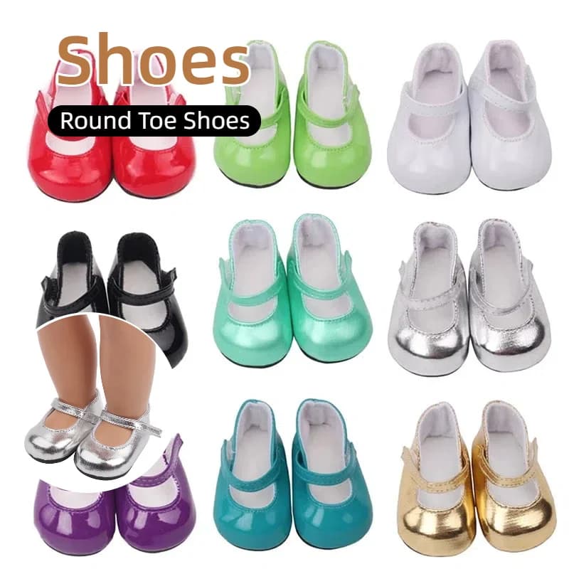 Girls Dolls Shoes Round Toe PU Princess Dress Shoes American Newborn Shoe Baby Toys Fit 43 Cm Baby Dolls