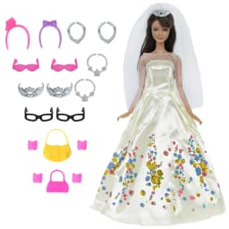 14 Pcs / Lot = 1x Fairy Tale Doll Dress + 13x Random Accessories Shoes Handbag Glasses Clothes for 11.5'' Doll Girl Baby Toys