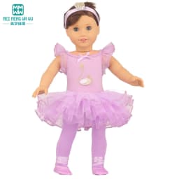 Doll clothes fit 43cm newborn doll and American doll tutu + Tights + dancing shoes three-piece doll accessories gifts
