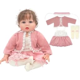 55cm Reborn Baby Doll Clothes Pink Cardigan Dress Cap 22" Doll Dress Skirt Toys Outfit