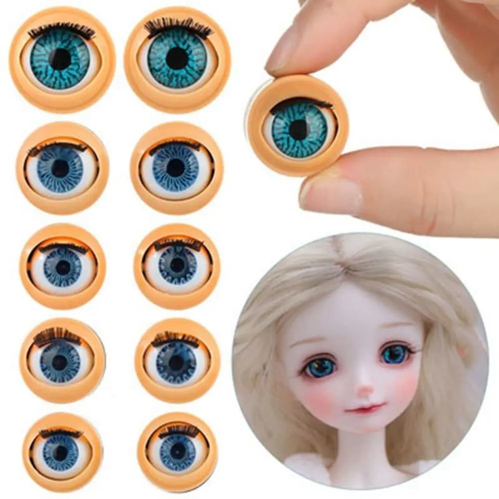 1Pair Doll Activity Eyes Doll Eyechips Silicone Simulation Active Eyeball DIY Doll Eyes with Eyelashes Doll Rolling Eyeballs