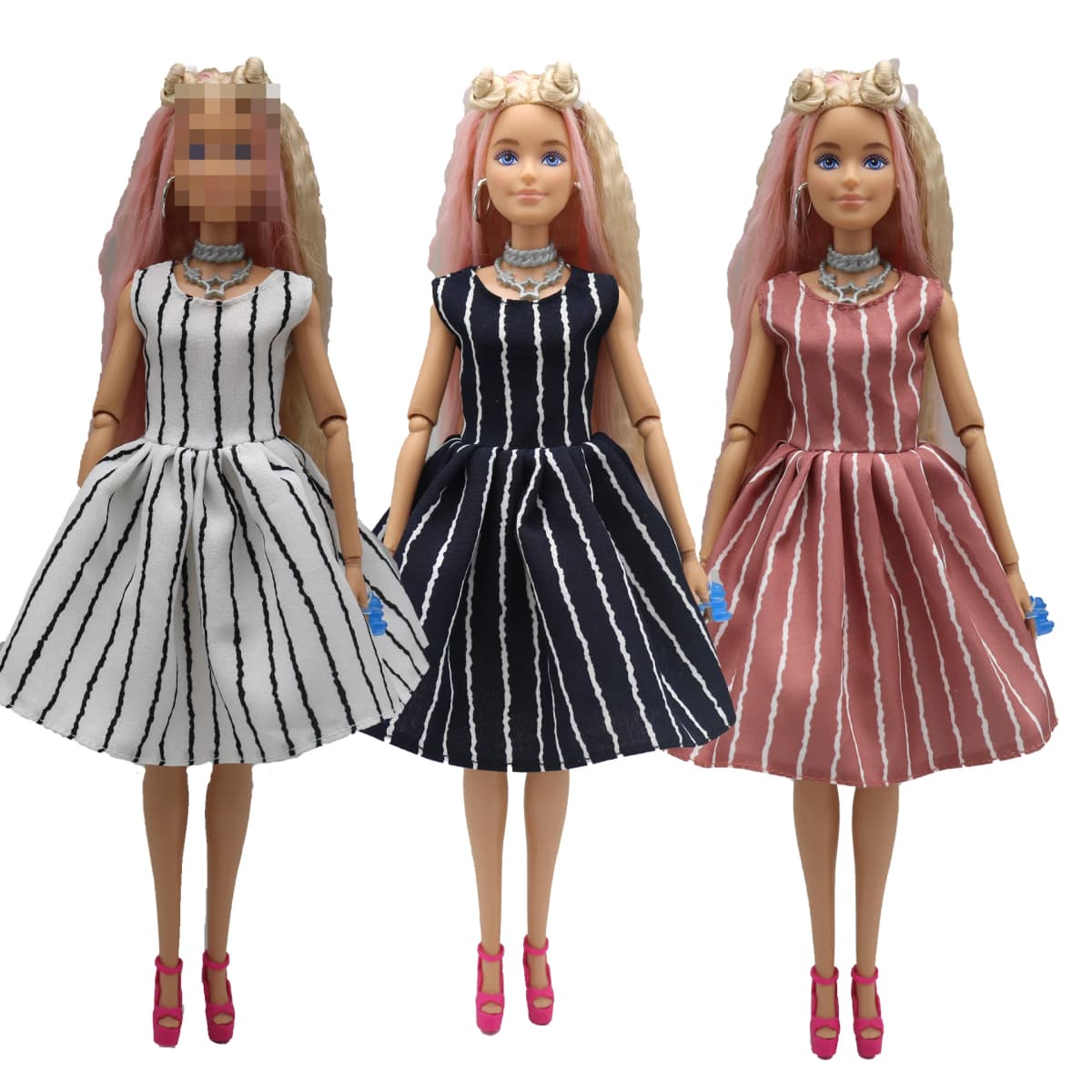 New 30cm 1/6 3 Colors Stripe Print Dress Doll Accessories Clothes for Barbies Doll