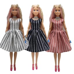 New 30cm 1/6 3 Colors Stripe Print Dress Doll Accessories Clothes for Barbies Doll