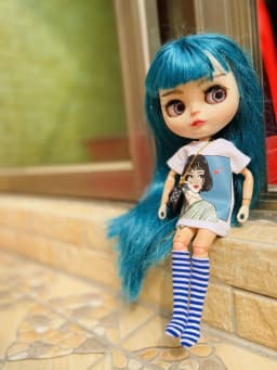 2pcs/set Blyth Clothes, Cool Pattern Printing Short T-Shirt + Striped Socks, Can Be Used for 1/6 Doll Accessories