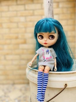 2pcs/set Blyth Clothes, Cool Pattern Printing Short T-Shirt + Striped Socks, Can Be Used for 1/6 Doll Accessories