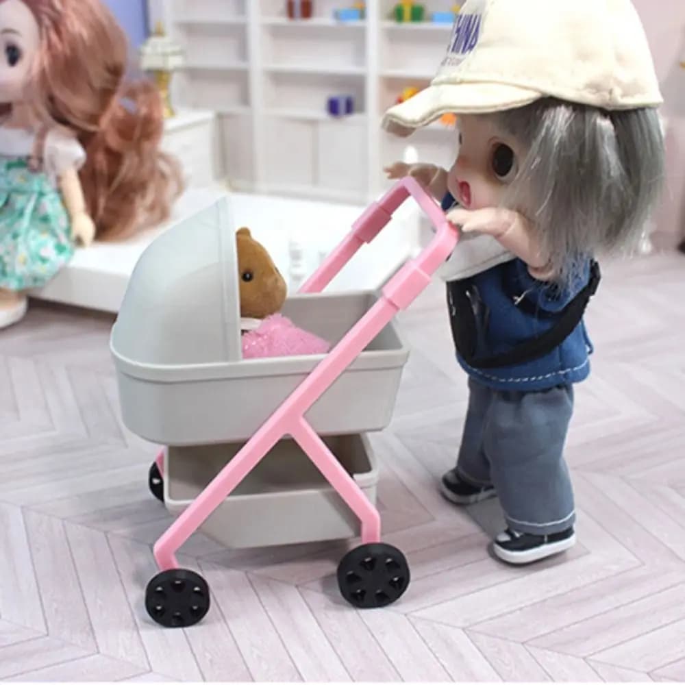 1:12 Baby Stroller Miniature Simulation Baby Bassinet Cart Micro Models DIY Scene Model Dollhouse Decor Doll House Accessories
