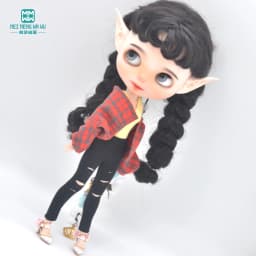 Clothes for Doll Fits Blyth Azone OB22 OB24 Doll Fashion Woolen Jacket Plaid Top Blue, Green, Black, Gray