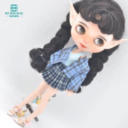 Clothes for Doll Fits Blyth Azone OB22 OB24 Doll Fashion Woolen Jacket Plaid Top Blue, Green, Black, Gray