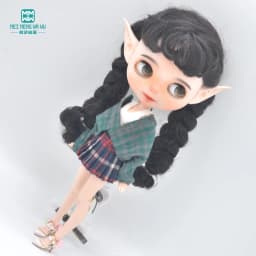 Clothes for Doll Fits Blyth Azone OB22 OB24 Doll Fashion Woolen Jacket Plaid Top Blue, Green, Black, Gray