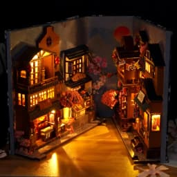 DIY Book Nook Shelf Insert Kits Miniature Dollhouse with Furniture Room Box Cherry Blossoms Bookends Japanese Store Toys Gifts