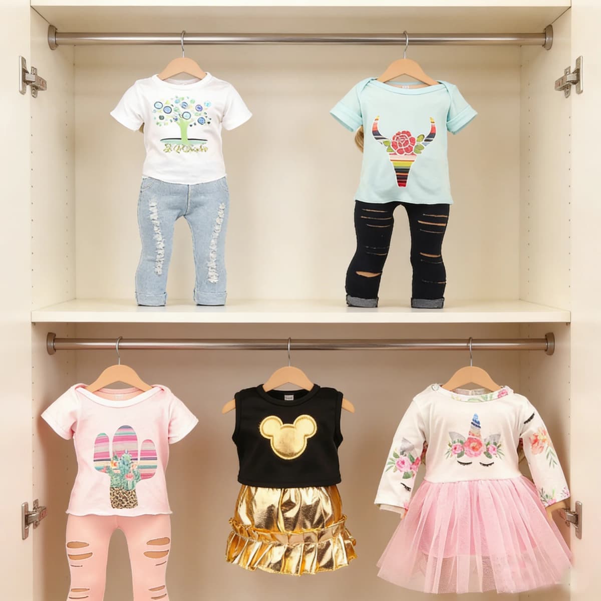 5 Sets American 18 Inch Girl Doll Clothes Animal Tree Mickey Clothes Dress Set For 43cm New Born Baby&OG,Doll Accessories Gift