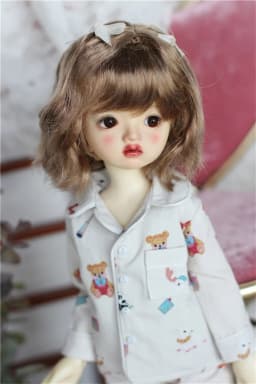 BJD Doll Girls Cute Wig 1/6 1/4 1/3 Milk Silk Natural Butterfly Knot Cute Toy Shoulder-Length Hair Wig Doll Accessories(no doll)