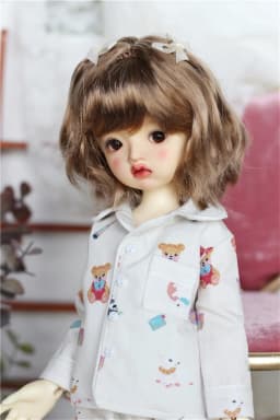 BJD Doll Girls Cute Wig 1/6 1/4 1/3 Milk Silk Natural Butterfly Knot Cute Toy Shoulder-Length Hair Wig Doll Accessories(no doll)
