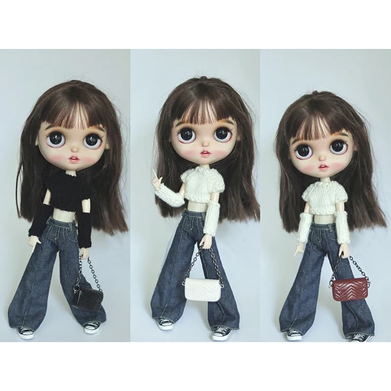 New Arrival Blythe Doll Clothes Knitted Sweater Cool Style Cropped Navel Top and Pants for Blyth OB24 Licca Dolls Accessories