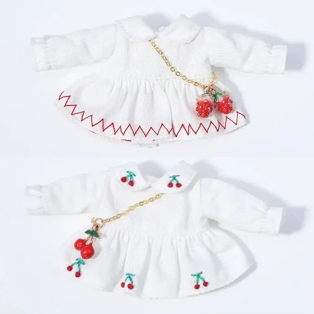 1/12 Ob11 Doll Handmade Clothes Dress With Cherry Strawberry Embroidery Suit For 1/12 Bjd / Sd Doll Accessories Ob11 doll