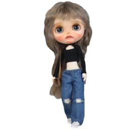 Blythe Doll Clothes Ripped Jeans And Pink White Black T-shirt For Doll OB24 Azone Doll Outfits