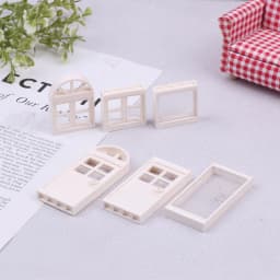 Multi Styles 1/12 Dollhouse Miniature Villa, Plastic Doors and Windows Model DIY Accessories Doll House Furniture Toys
