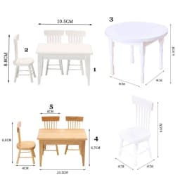1/12 Dollhouse Decoration Miniature Table Furniture Toys Simulation Chair Model Set Wooden White Dining Table Doll Accessories