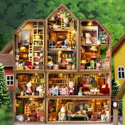 New DIY Mini Rabbit Town Casa Wooden Doll Houses Miniature Building Kits with Furniture Dollhouse Toys for Girls Birthday Gifts