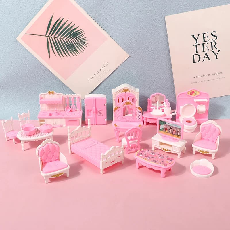 4/7/10/11Pcs Miniature Dollhouse Furniture Accessoies Kid Toys Kitchen Bedroom Living Room Bathroom Cooking Things For Doll Game