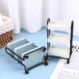 1:12 Dollhouse Trolley Dining Car Shelf Bookshelf with Wheels Storage Display Rack Furniture Accessories For Doll House Decor