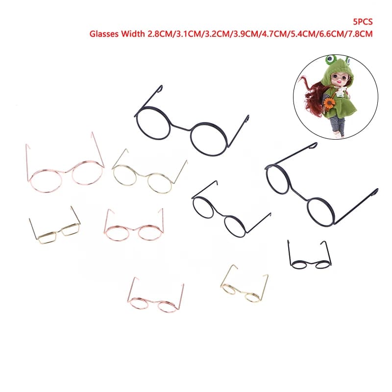5PCS Miniature Eyeglasses Metal Round Frame Lensless Eyewear Toy Retro Doll Glasses DIY Doll Dressing Accessories Spectacles