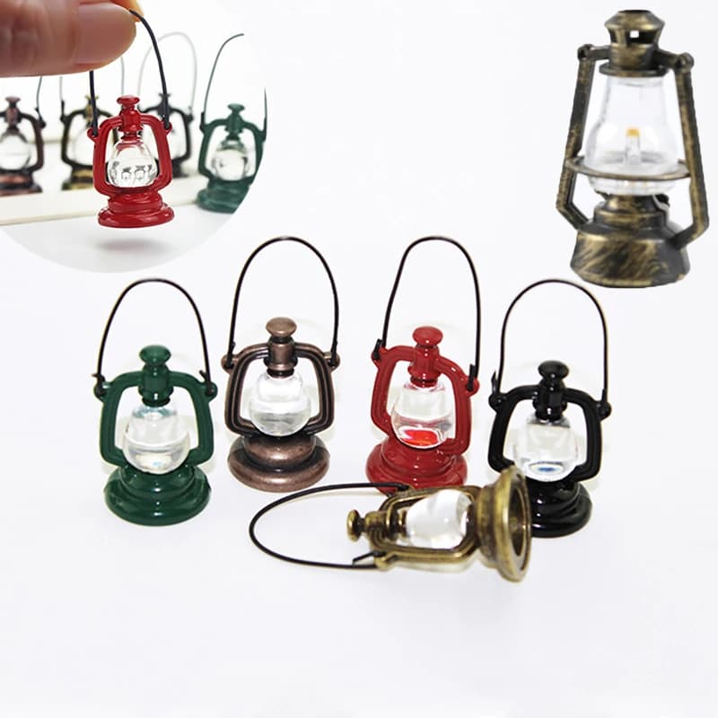 1:12 Miniature Kerosene Lantern Mini Retro Oil Lamp Dollhouse Accessories Kerosene Lantern Model Ornaments Pretend Play Toys