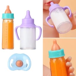 18inch Doll Magic Milk Juice Bottles with Pacifier Bibs Dollhouse Plastic Nipple Bottle fit Newborn Dolls for Toys Accessories