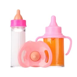 18inch Doll Magic Milk Juice Bottles with Pacifier Bibs Dollhouse Plastic Nipple Bottle fit Newborn Dolls for Toys Accessories